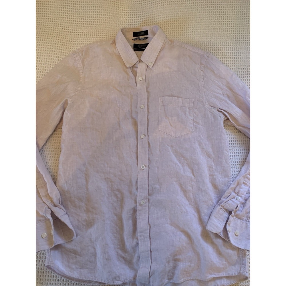 Nordstrom Men's Shop 100% Linen Button Down Shirt Slim Fit Size L  Pale Pink